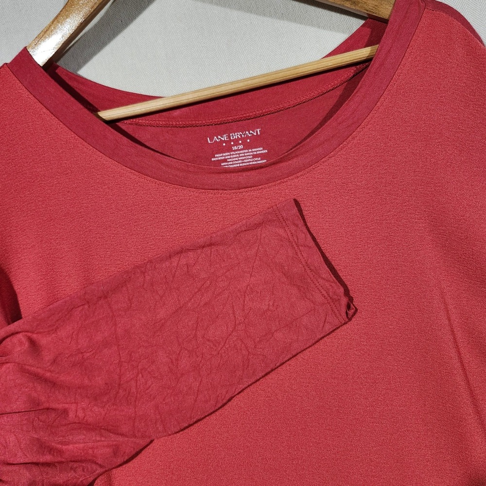Lane Bryant Womens Top 18/20 Red Long Sleeve Round Neck Casual Blouse